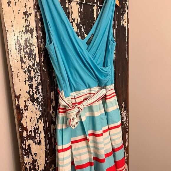 Lauren Ralph Lauren Aqua Blue tank and striped skirt Dress. Women’s size 8. - Picture 2 of 10
